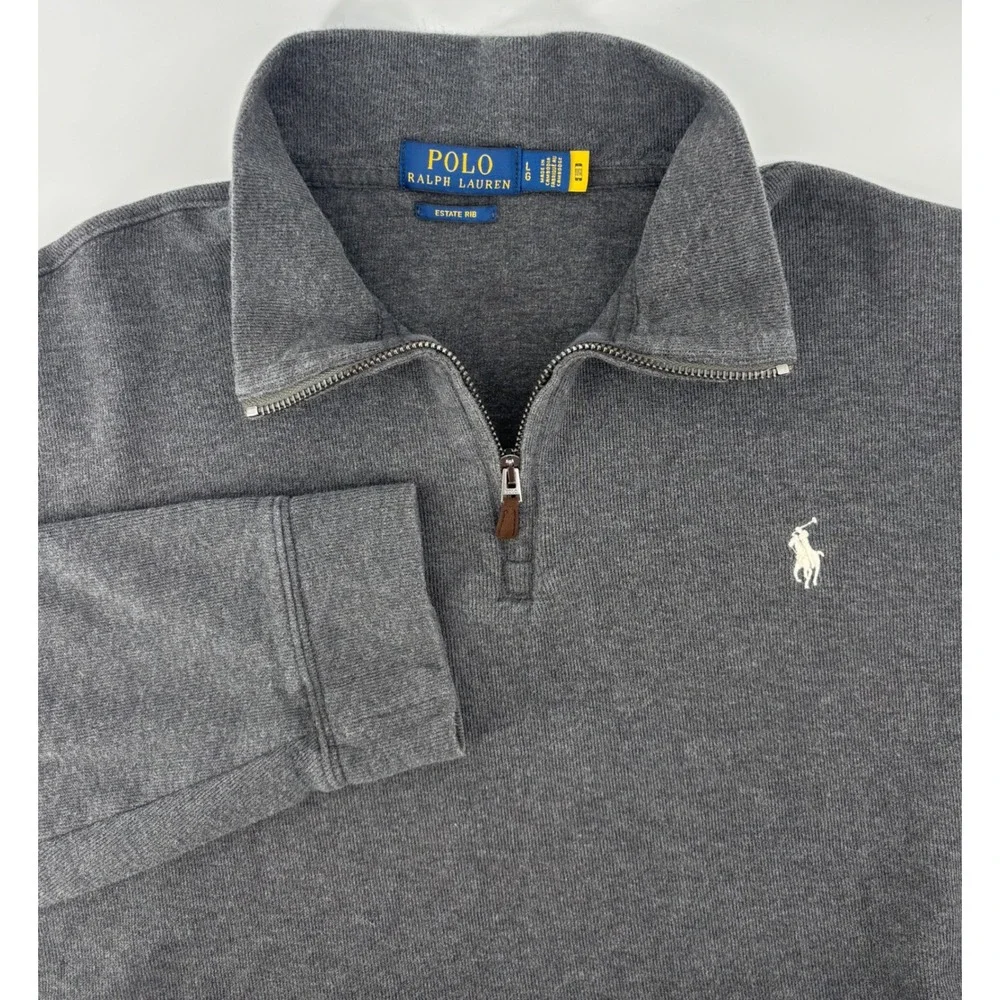 Polo Ralph Lauren Quarter Zip Pullover Sweater Mens Large Gray Estate Rib Knit